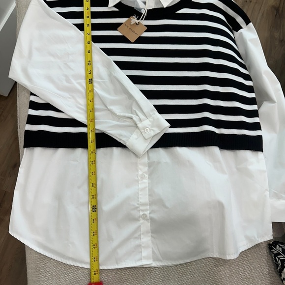 Blu Pepper Black and White Striped Sweater Vest Faux Collared Blouse NWT Size M - Picture 4 of 7